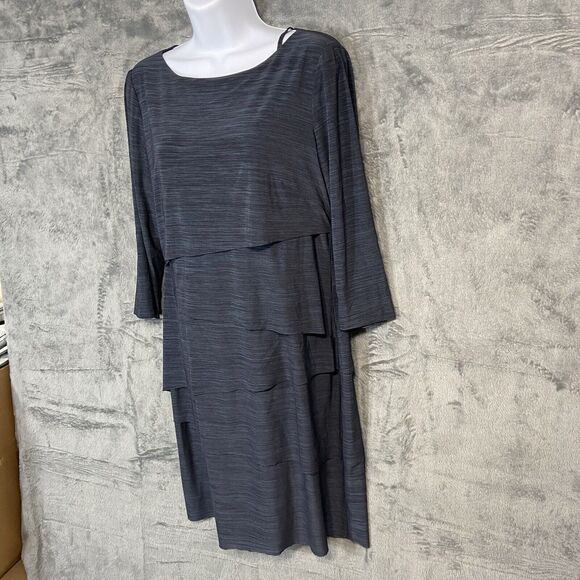 Tahari Arthur's S. Levine Tiered Dress Size 10 Gray Layered Pull Over 3/4 Sleeve - Picture 3 of 13